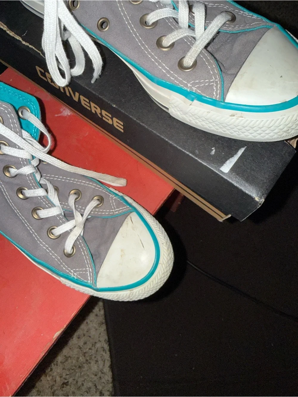 Converse Kids Gray High-Top Sneakers with Teal Accents